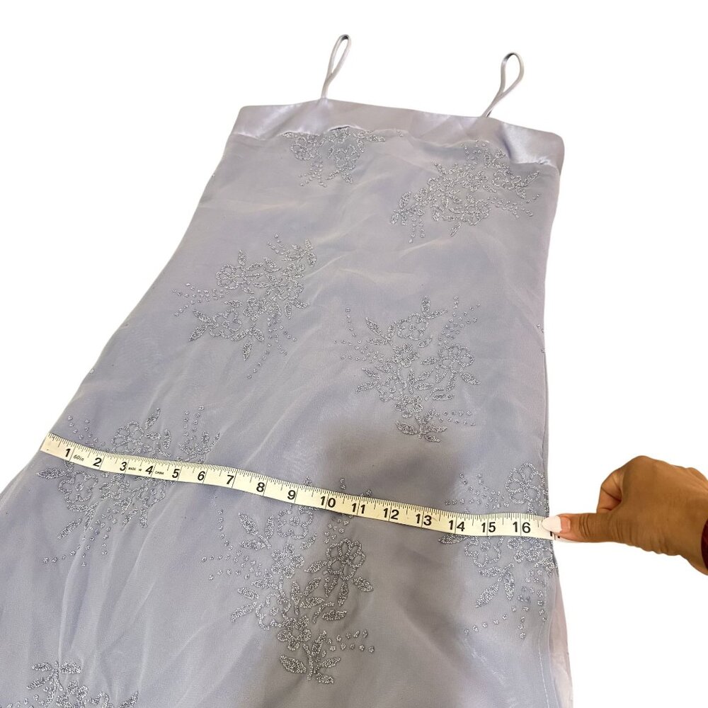 Vintage Nicole Miller Pansy Blue Floral Beaded Spaghetti straps Maxi Dress 12 - Picture 9 of 15